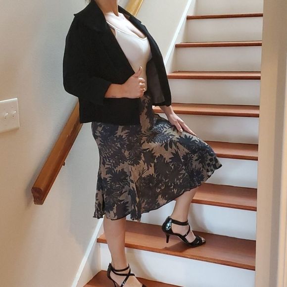 NWOT Sigrid Olsen Dark Navy Taupe Black Trumpet Skirt - Picture 6 of 8